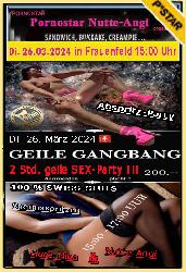 Die einzigartige versaute AOGangBang Party in der Schweiz .  <br>Dienstag 26. März 2024 vom 15 0017 00 Uhr in Frauenfeld .  <br>Du musst dich für